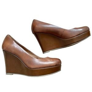 ALDO Cognac Brown Leather Platform Wedge Heel Shoes - Size 7.5